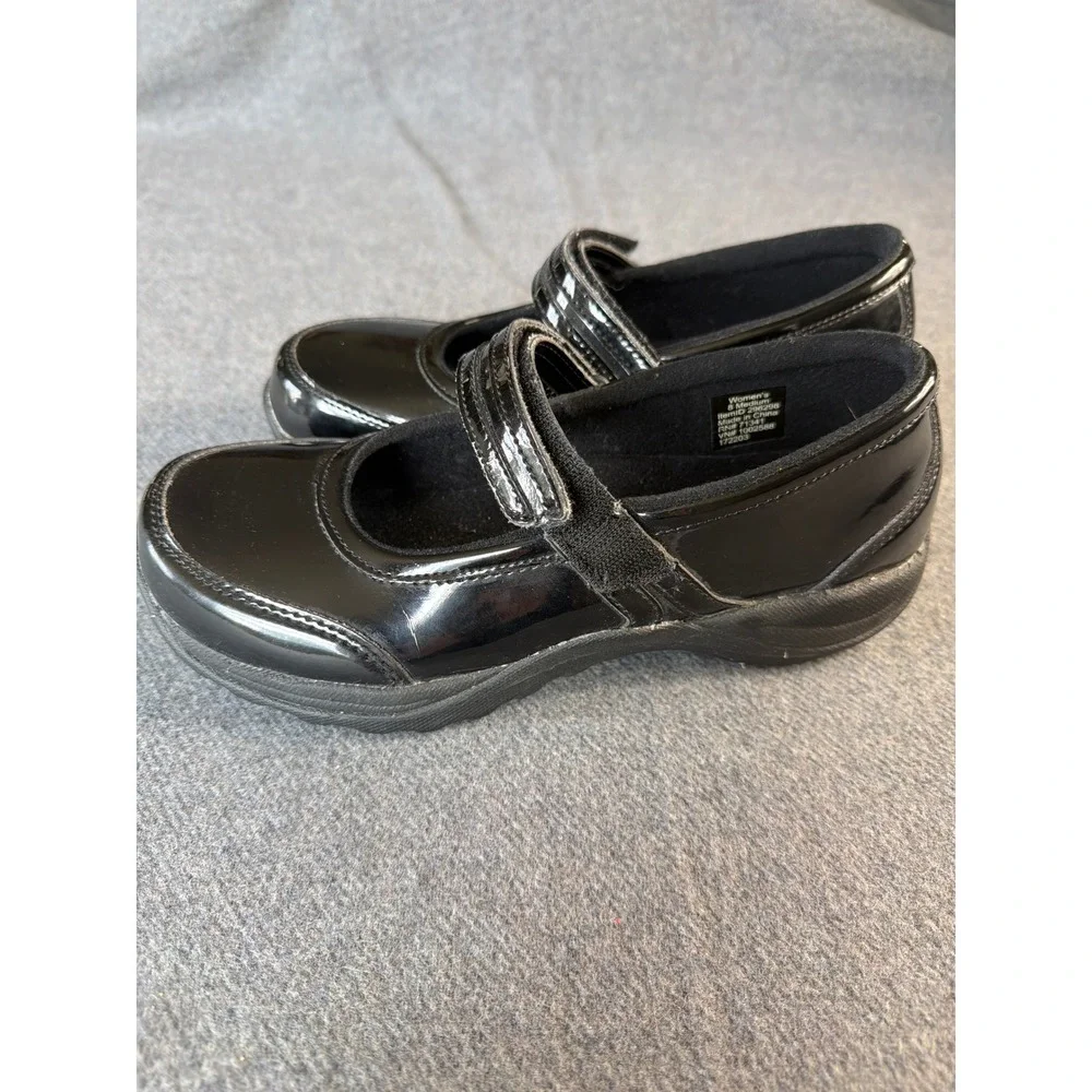 L.L. Bean Mary Jane Shoes Women 8 Black Patent Leather Hook Loop 296298
